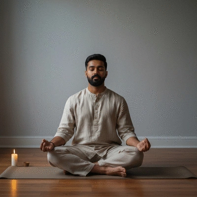 Person meditating calmly in a serene setting, symbolizing stress reduction for better health